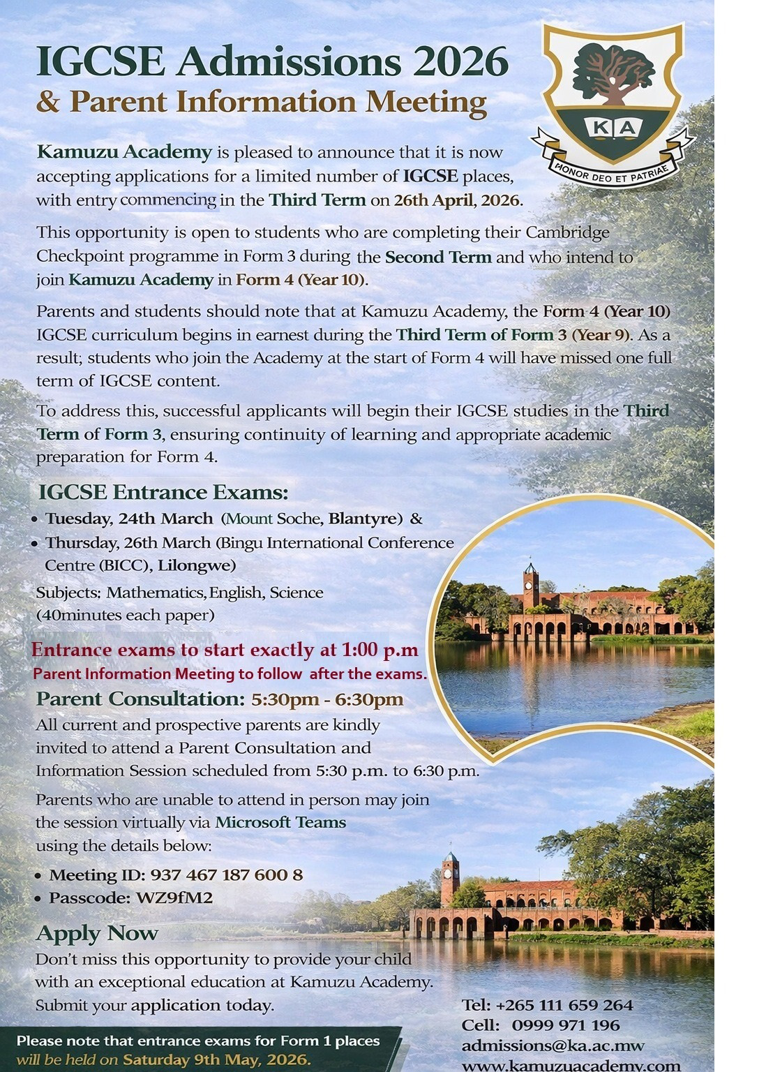 IGCSE Admissions 2026 and Parents Information Meeting